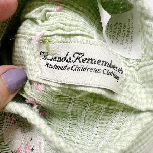 Smocked Bunny Little Girls Dress Amanda Remembered Bishop Style Easter Green - Picture 4 of 5